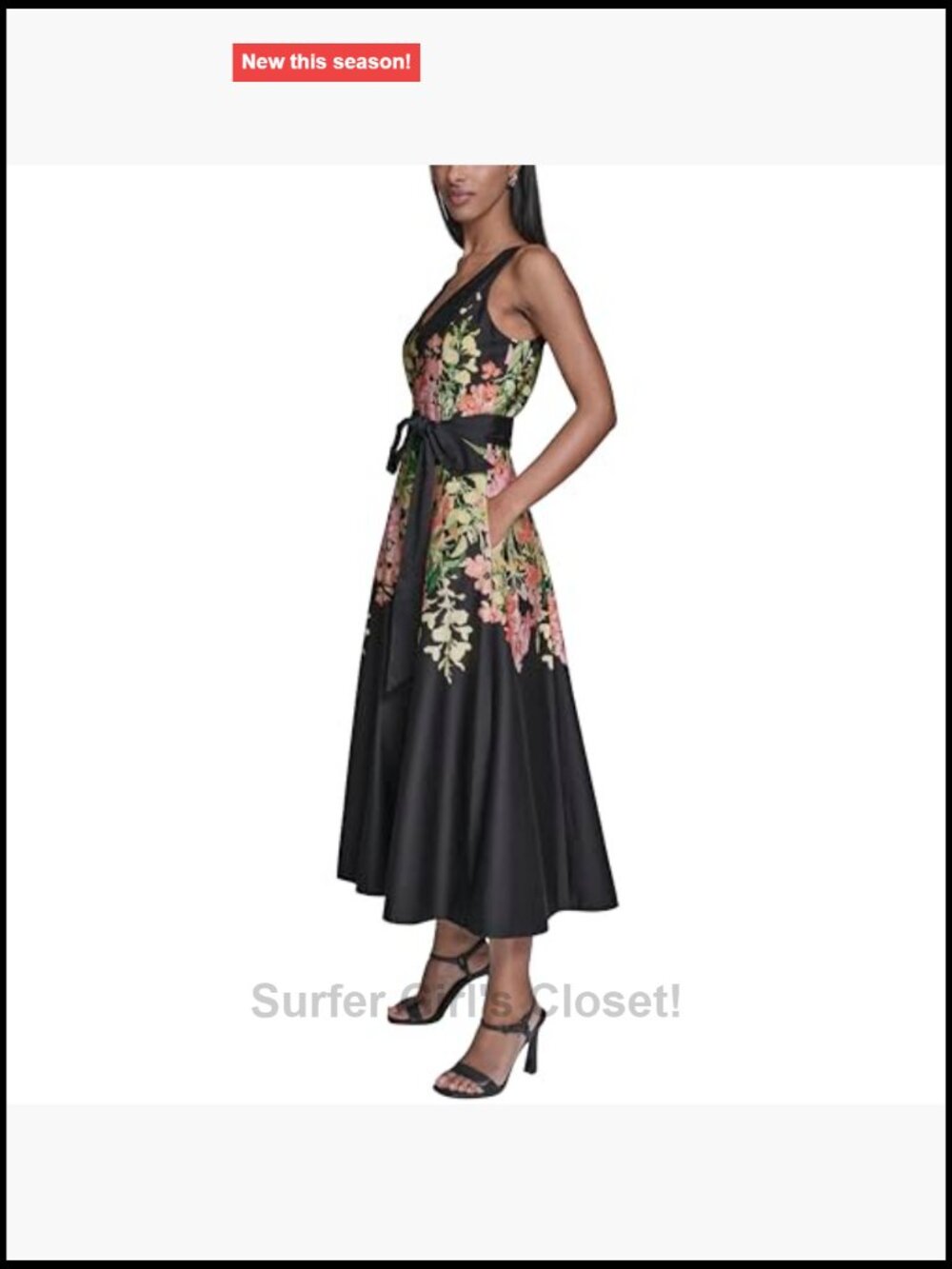 Sleeveless V-Neck Cotton Sateen Midi Floral Dress - Picture 2 of 5